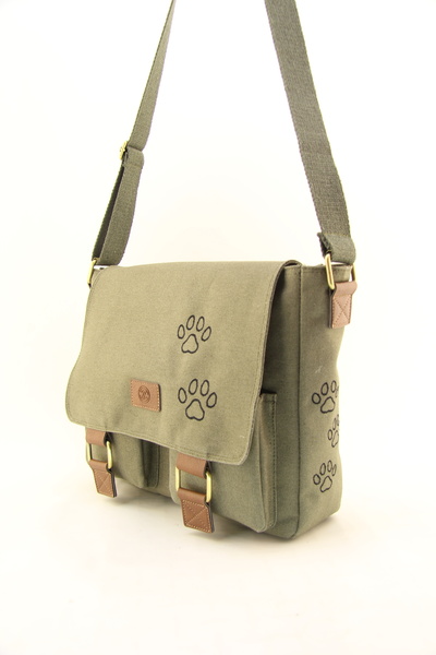 QUB CLUB Khaki Color Waterproof Canvas Laptop Bag - Business School Paperwork with Paws