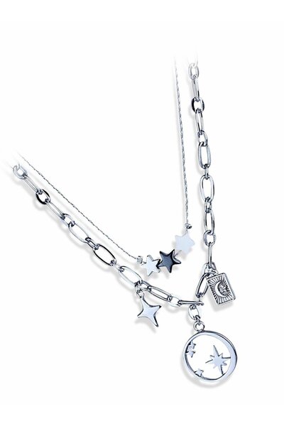 Klips Concept Çift Kordon Kuzey Yıldız Tasarım Kolye