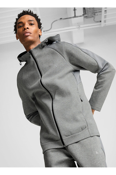 Puma Gri Erkek Fermuarlı Yaka Normal Kalıp Zip Ceket 68170003 EVOSTRIPE Full-Zip Hoodie