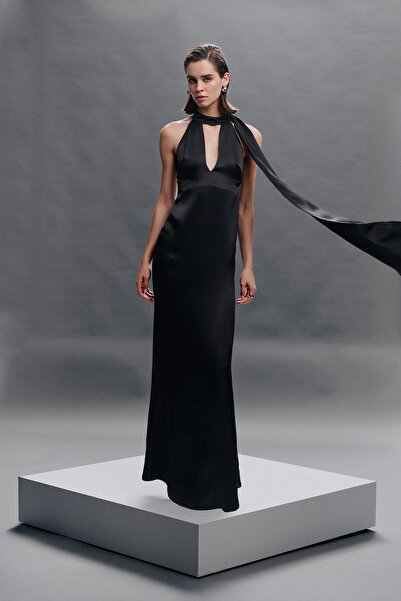 VATKALI Maxi Satin Dress with Shawl Detail - Exclusive Collection