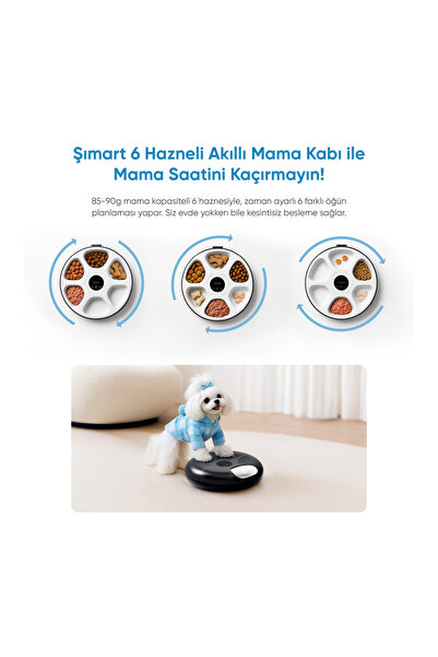 Şımart 6 Hazneli Akıllı Mama Kabı Uygulama Kontrollü, Soğutuculu, Yaş Mama Uyumlu