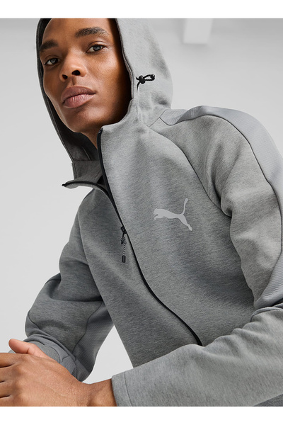 Puma Gri Erkek Fermuarlı Yaka Normal Kalıp Zip Ceket 68170003 EVOSTRIPE Full-Zip Hoodie