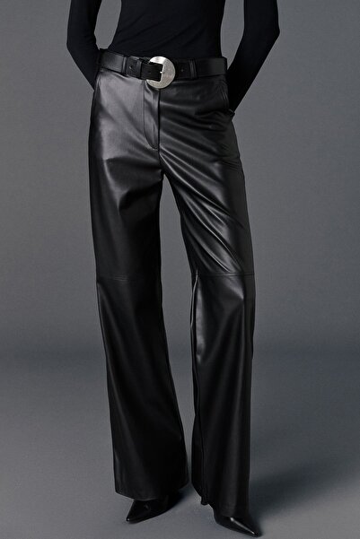 VATKALI Siyah deri palazzo pantolon