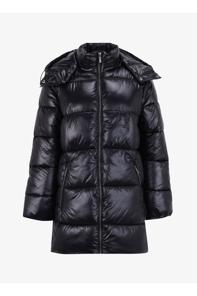 Fabrika Kapüşonlu Kapitone Siyah Kadın Mont F4WL-MNT0043