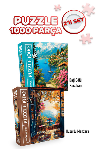 Neverland 2 ADET 1000 PARÇA PUZZLE - HUZURLU MANZARA VE DAĞ GÖLÜ KASABASI