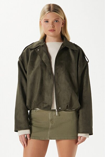 Ritnice Дамско бомбър яке Rodney с ефект на велур в цвят каки