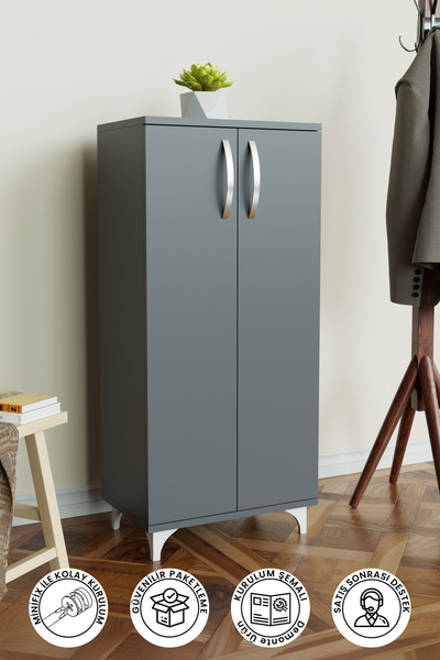 Hediyeler Kapında Antrasit 3 Raflı Çok Amaçlı Banyo Dolabı Kiler Balkon Erzak Dolabı