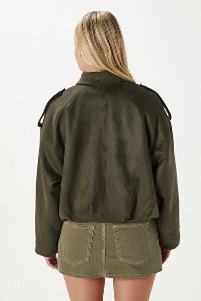 Ritnice Дамско бомбър яке Rodney с ефект на велур в цвят каки