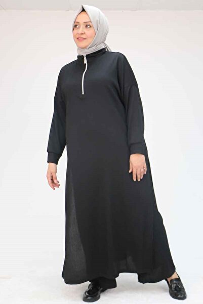 57007 Plus Size Slit Pantsuit - Black