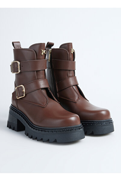 Fabrika Kahverengi Kadın Deri Bot D-ELORA
