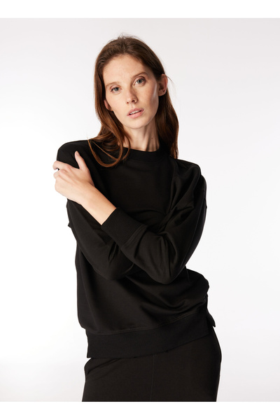 People By Fabrika Siyah Kadın Bisiklet Yaka Loose Fit Sweatshirt PBF4WL-SWT5590