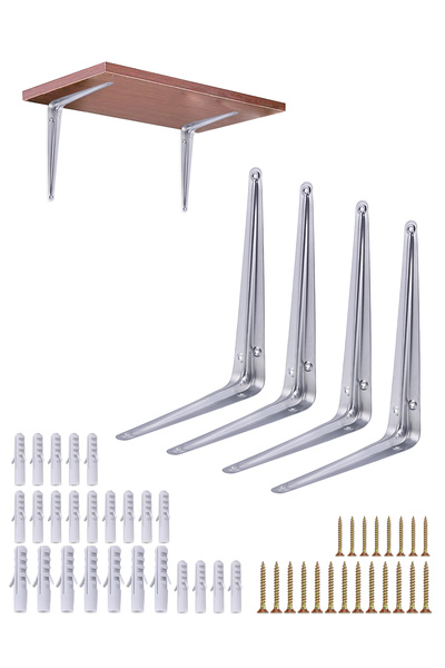 Lawazim Right Angle Shelf Brackets 4 Pack 8x10 cm with 44 Anchors and Screws for Wall Mount Support