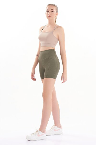 josejuan Kadın Yüksek Bel Toparlayıcı Çift Cepli Biker Şort Kısa Spor Tayt 7109