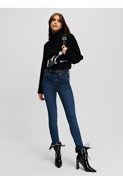 Karl Lagerfeld Jeans Yüksek Bel Dar Paça Skinny Fit Koyu Mavi Kadın Denim Pan...