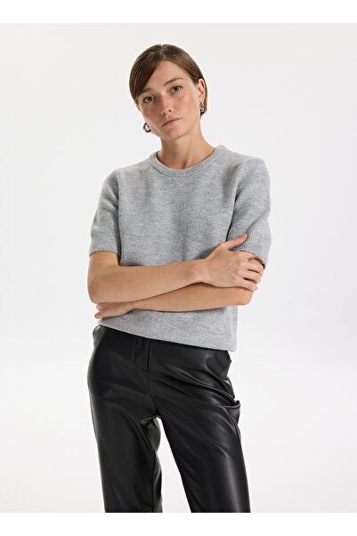 Fabrika Gri Melanj Kadın Bisiklet Yaka Basic Kazak F4WL-KZK0672