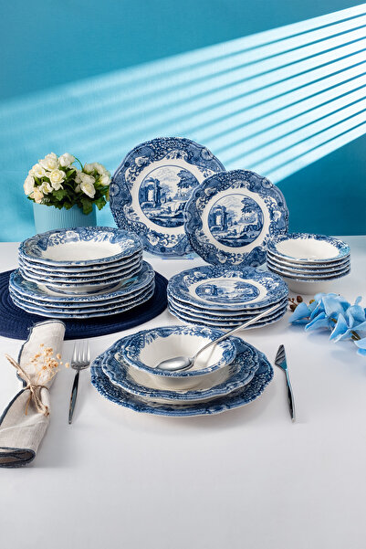 Fecra Vintage Blue 24 Parça Yemek Takımı