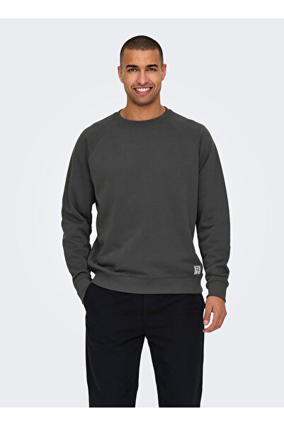 Only & Sons Ανδρικό φούτερ με επίπεδη λαιμόκοψη ανθρακί ONSMICHI LIFE REG CREW NECK SWEAT