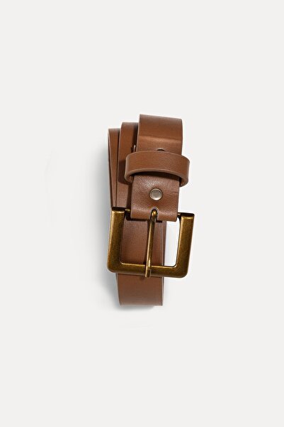 VATKALI Kožený pásek hnědý se zlatou hranatou přezkou
