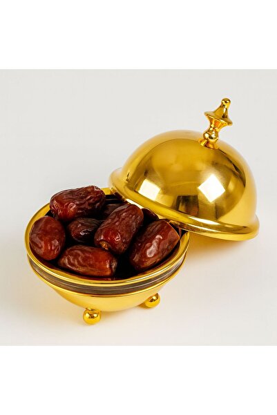 ALMASA تمرية ذهبي مع صحن قزاز شفاف