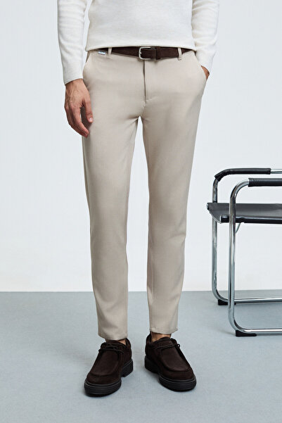 GRIMELANGE CRUDO Erkek Yanları Ve Arkası Cepli Fermuarlı Regular Fit Dokuma Bej Pantolon