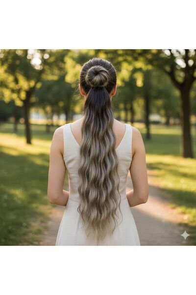 Mina Peruk Lastik Tokalı At Kuyruğu Su Dalgalı - Küllü Kumral / Beyaz Platin ...