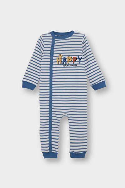DeFacto Baby Boy Newborn Printed Striped Ribbed Camisole Snap Long Sleeve Romper F2213A525Au