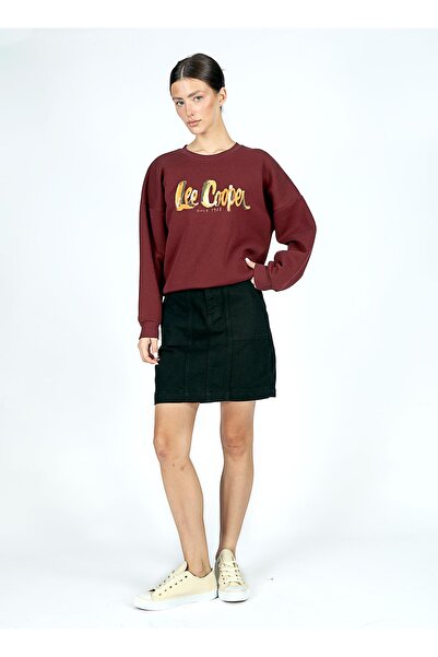 Lee Cooper O Neck Printed Burgundy Women's Sweatshirt 251 Lcf 241005 Tila Bordo