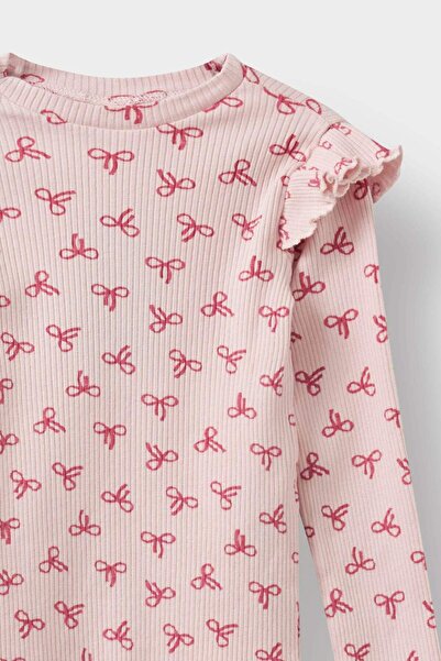 DeFacto Μακρυμάνικο μπλουζάκι για κοριτσάκι με λαιμόκοψη με ρίγες και σχέδιο F3712A525AU