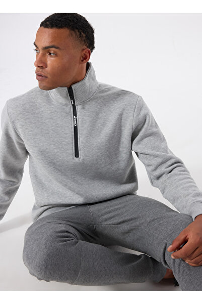 Jeep Gri Melanj Erkek Dik Yaka Relaxed Sweatshirt C4WM-SWT4256