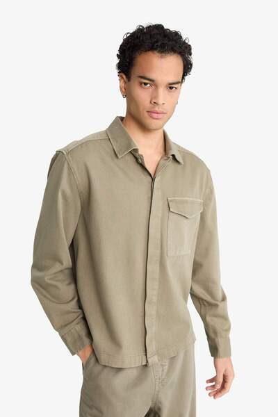DeFacto Boxy Fit Polo Yaka Twill Uzun Kollu Gömlek F7124AX25AU