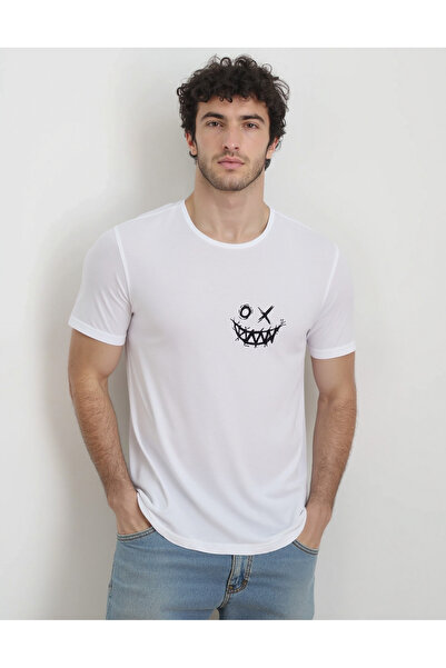 Hmd White Men's Slim Fit Printed Short Sleeve Crew Neck Cotton T-Shirt