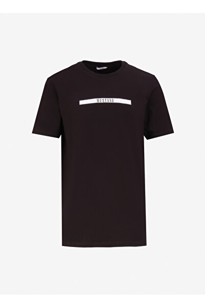 Mustang Bisiklet Yaka Baskılı Siyah Erkek T-Shirt M4WM-TST-1419