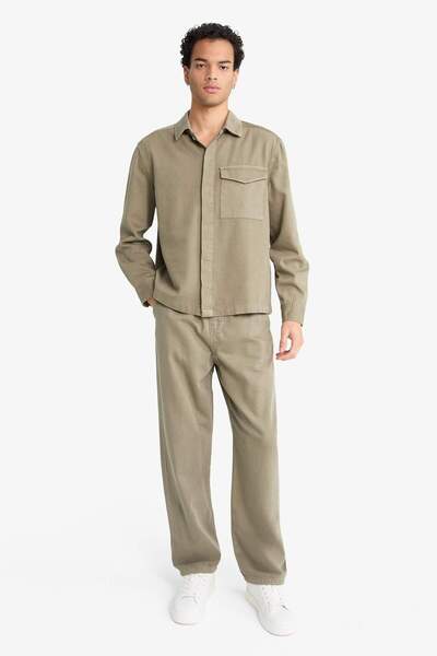 DeFacto Boxy Fit Polo Neck Twill Long Sleeve Shirt F7124Ax25Au