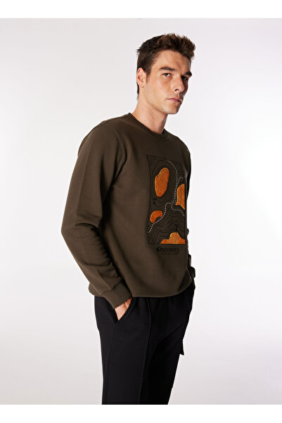 Discovery Expedition Haki Erkek Bisiklet Yaka Relaxed Fit Nakışlı Sweatshirt ...