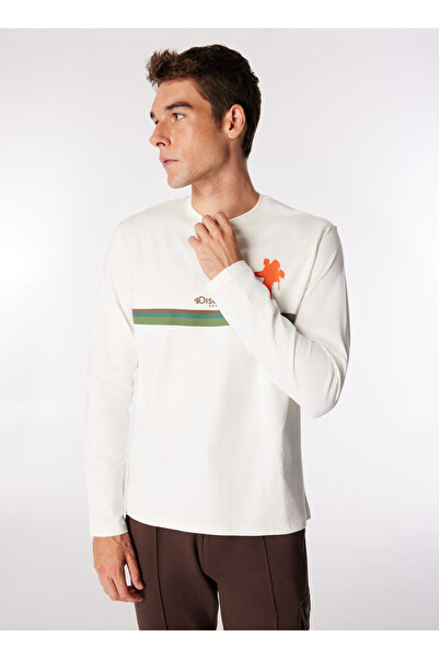 Discovery Expedition D4WM-TST3356 Ekru Erkek Bisiklet Yaka Basic Baskılı T-Shirt