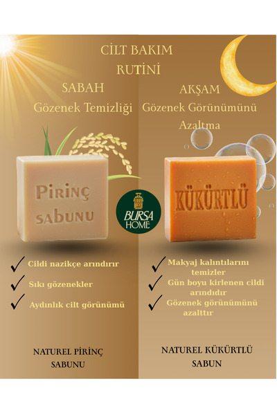 Bursa Home Morning & Evening Soap Set Special for Pore Care, Exfoliating & Sk...