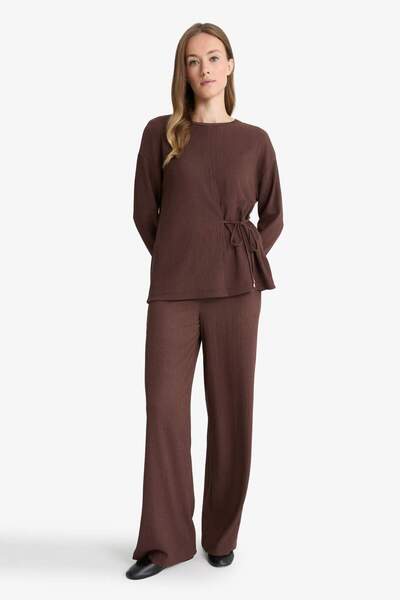 DeFacto Regular Fit Crew Neck Wrinkled Long Sleeve T-Shirt G1800Ax25Au