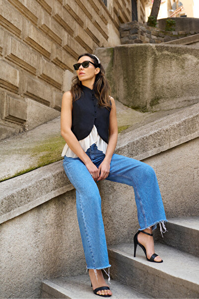 Touché Privé Vestă creponată - Design cu garnitură din șifon