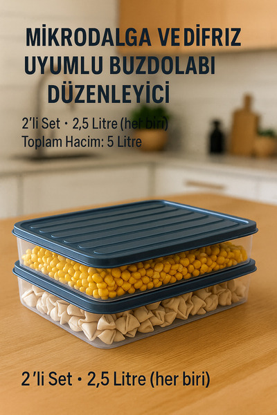 UFİX 2li 2,5 Litre Buzdolabı Düzenleyici Organizer Mikrodalgaya Uygun Difriz ...