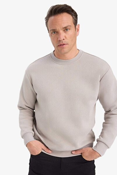 DeFacto Relax Fit Bisiklet Yaka Kalın İçi Yumuşak Tüylü Basic Düz Sweatshirt T5139AZ25AU