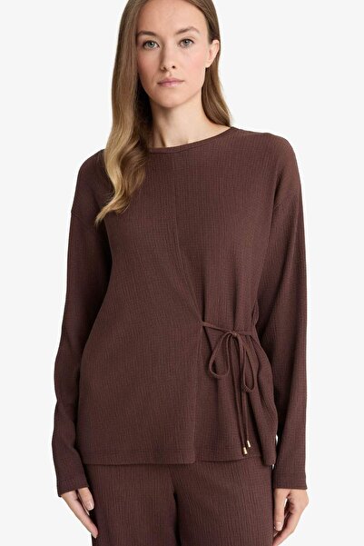 DeFacto Regular Fit Crew Neck Wrinkled Long Sleeve T-Shirt G1800Ax25Au
