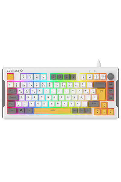 Everest KB-75 Membran Klavye Sessiz Klavye Rgb Aydınlatmalı Q Oyuncu Klavyesi Gaming Klavye Mavi/Turuncu