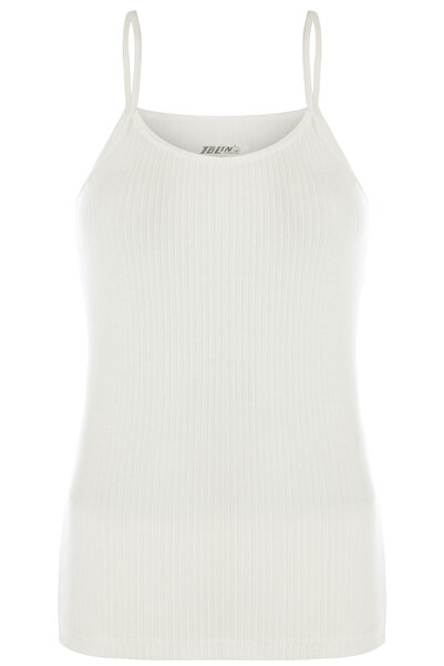 TOLIN Women's 100% Cotton Thin Rope Strap Ribbed Cream Undershirt 1238