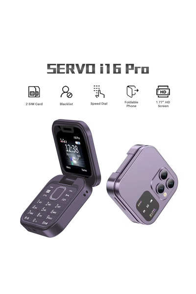 Choice هاتف محمول أرجواني SERVO 2024 صغير الحجم قابل للطي مع راديو FM واهتزاز وبطاقة SIM وشاشة صغيرة