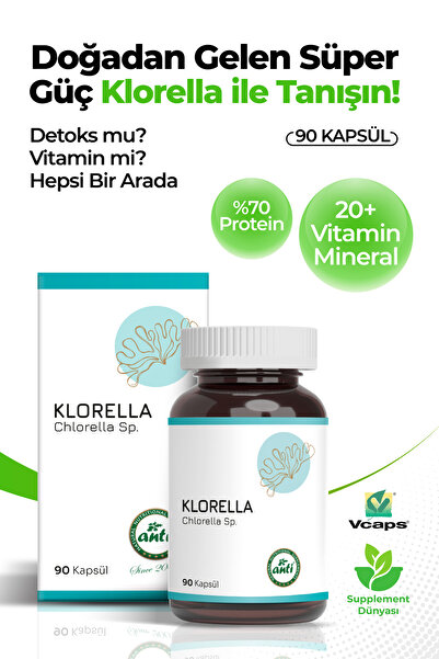 anti Klorella-chlorella 90 Kapsül Detox, Vitamin, Mineral, Protein