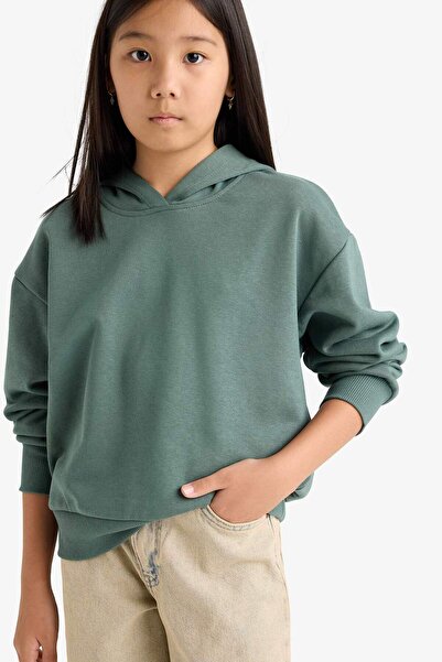 DeFacto Girl's Relax Fit Hooded Basic Plain Sweatshirt F0008A825Au
