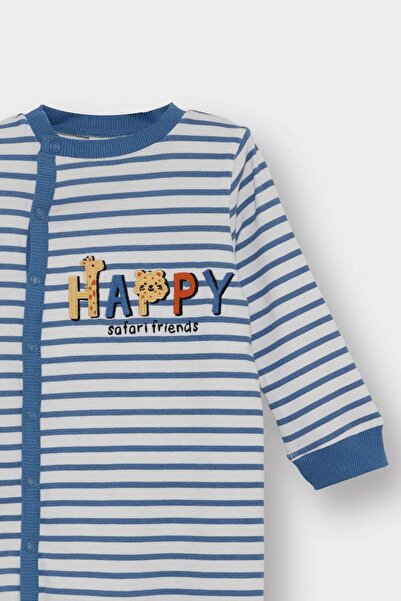 DeFacto Baby Boy Newborn Printed Striped Ribbed Camisole Snap Long Sleeve Romper F2213A525Au