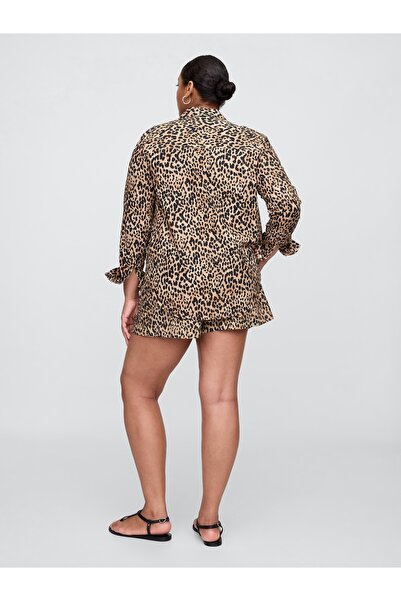 GAP Kadın Kahverengi Bağcıklı Keten Karışımlı Şort