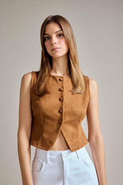 DeFacto Buttoned Crop Suede Vest G2852Ax25Au