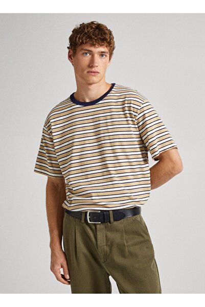 Pepe Jeans Bisiklet Yaka Çizgili Ekru Erkek T-Shirt PM509393 803 CALLIXTO
